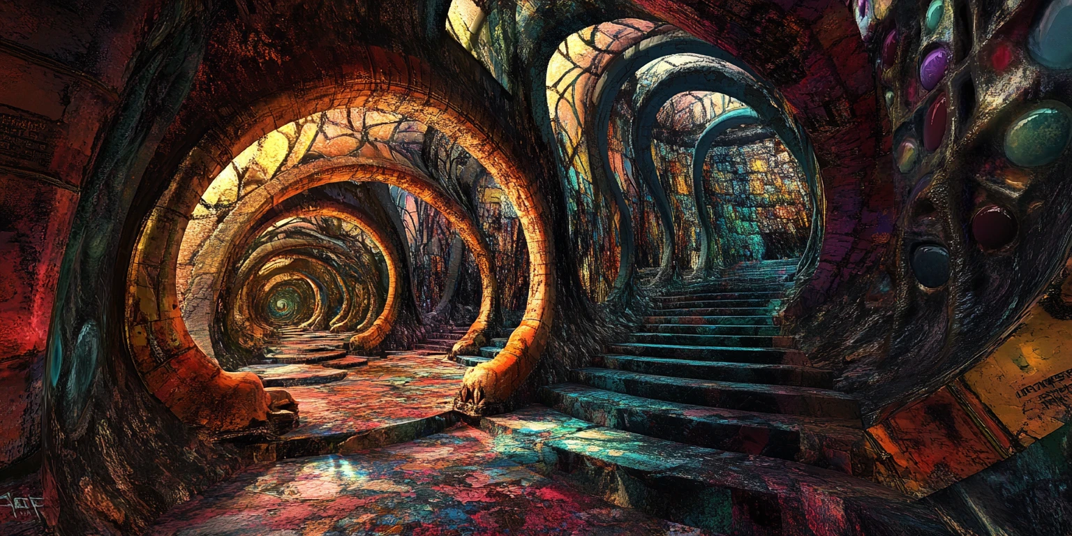 Surreal metropolis of converging realities and labyrinthine streets