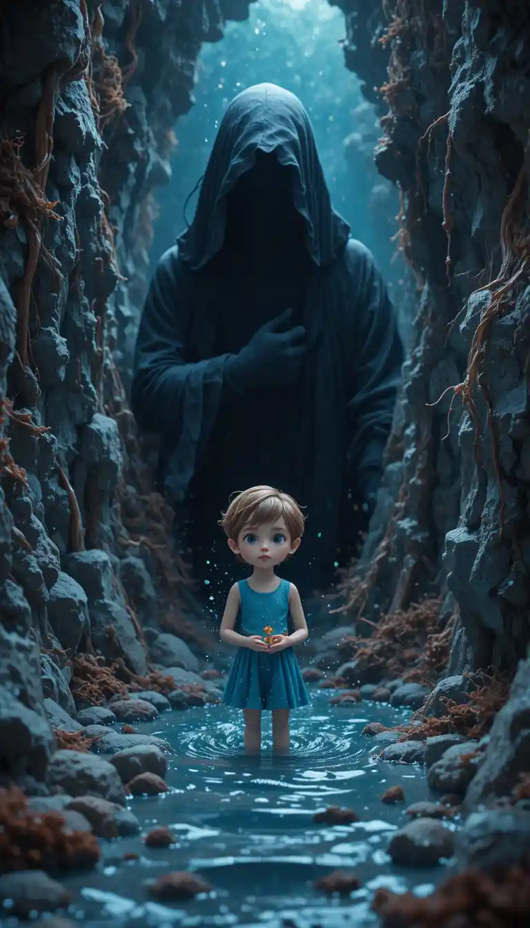 Clay style 3D illustration of a child in mysterious dark