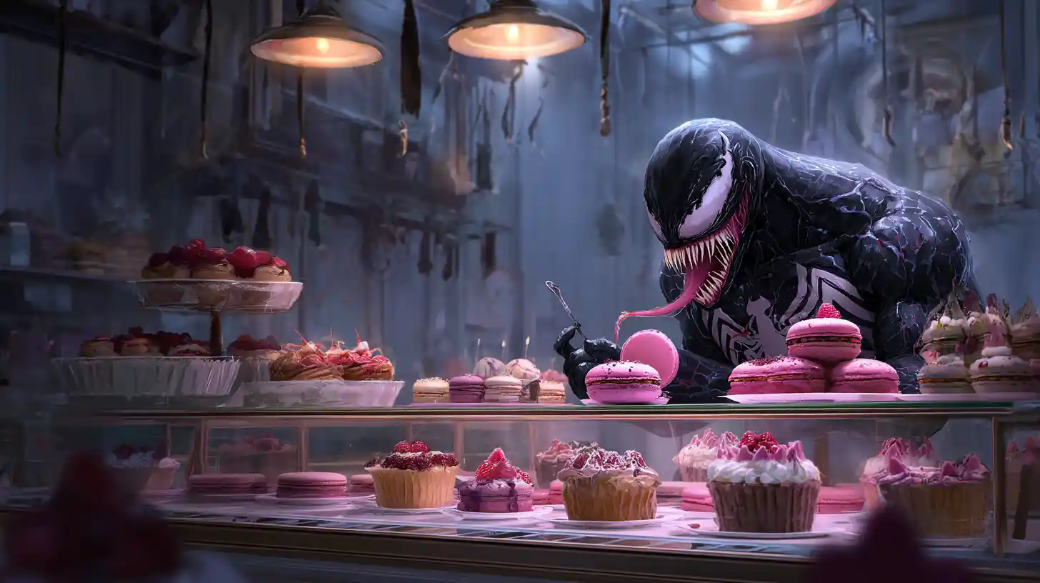 Dark digital pastry shop inspired by monstrous symbiote style