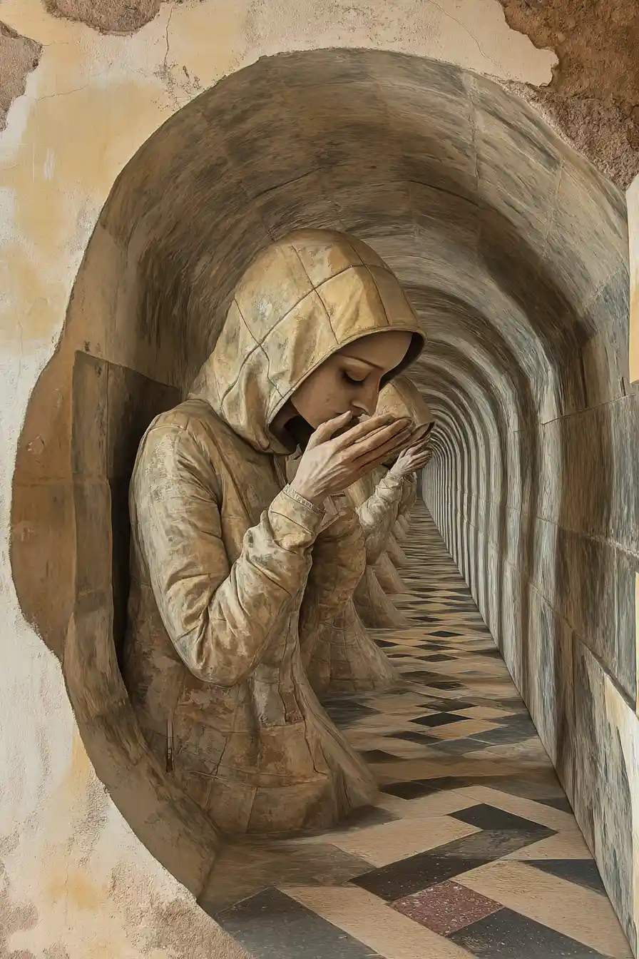Surreal visual illusion with multiple overlapping scenes