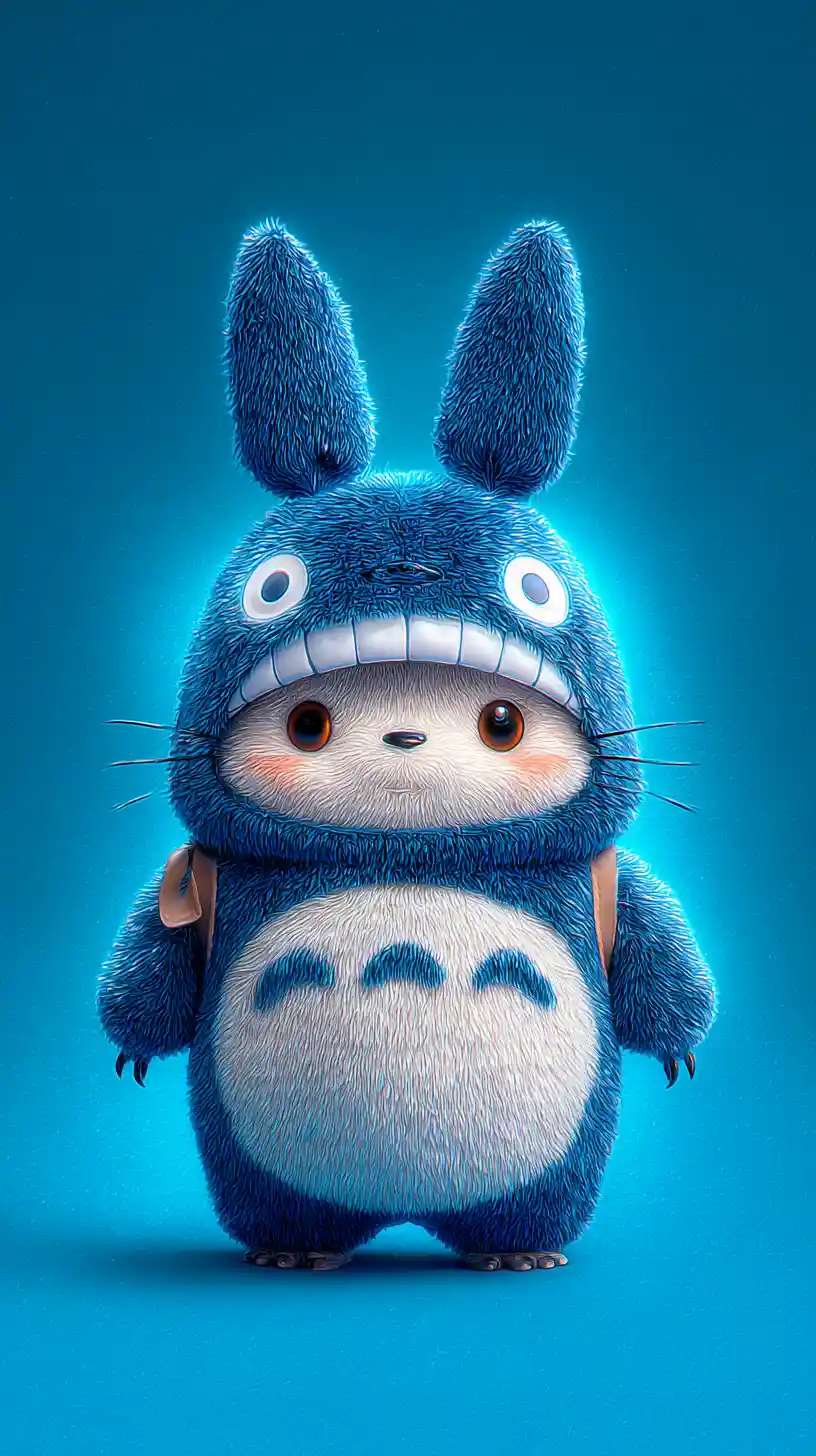 遊び心あふれる青いシャチの着ぐるみを着たかわいいアニメクリーチャー