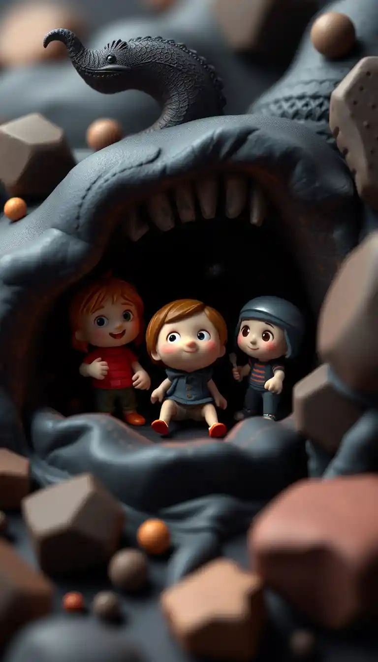Child facing the mysterious darkness in clay 3D style