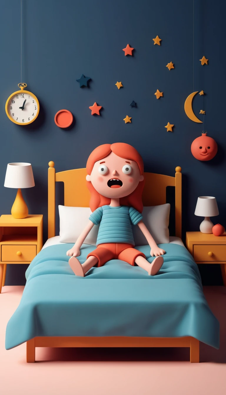 Childish illustration of a simple bed in flat clay style