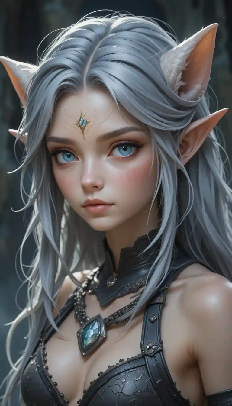 Teen Xelor werewolf girl with pale blue eyes