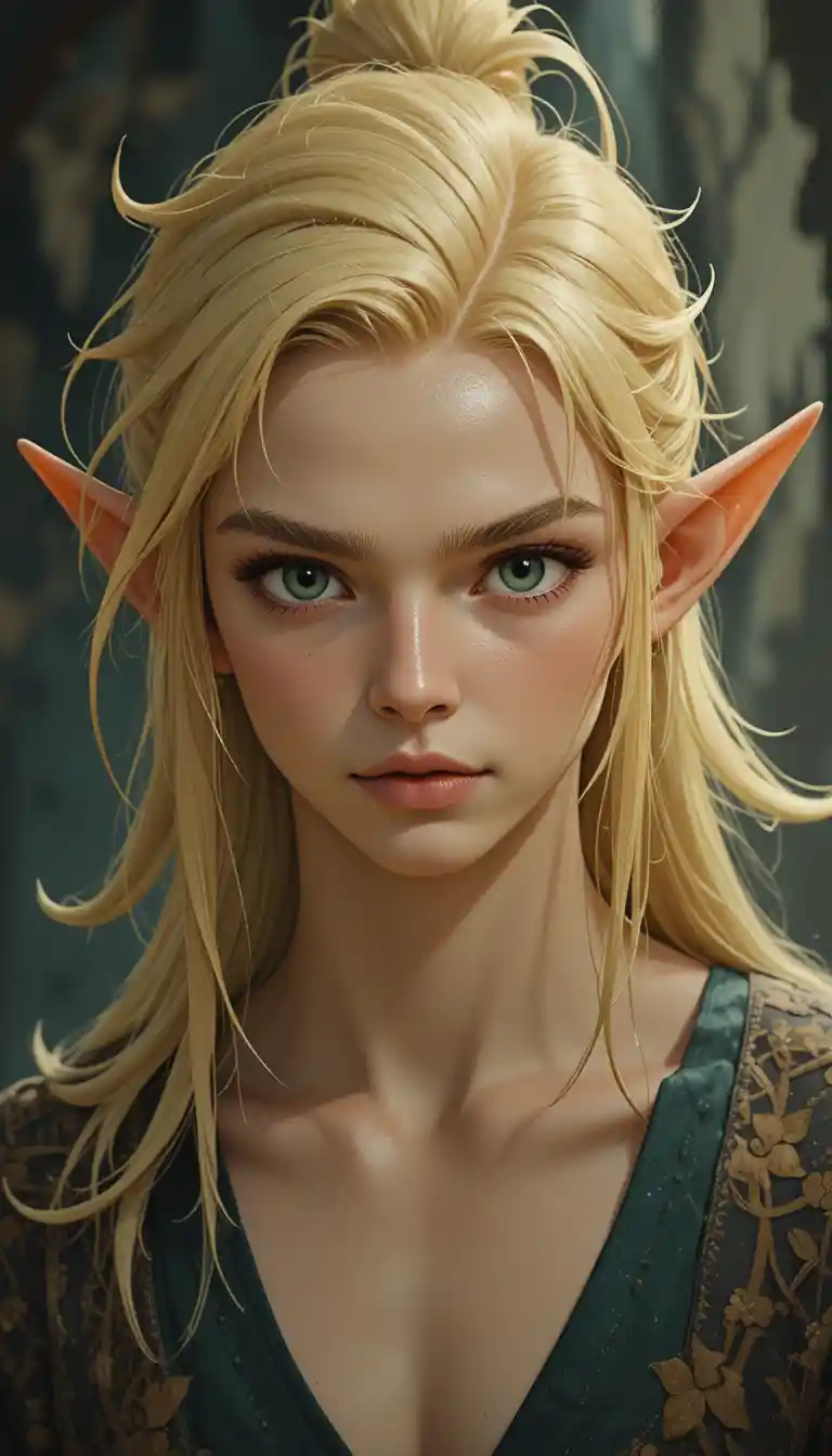 Young elf archer man with glowing green eyes