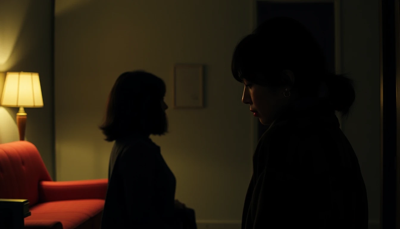 Deaf woman in a dark apartment haunted by unseen noise
