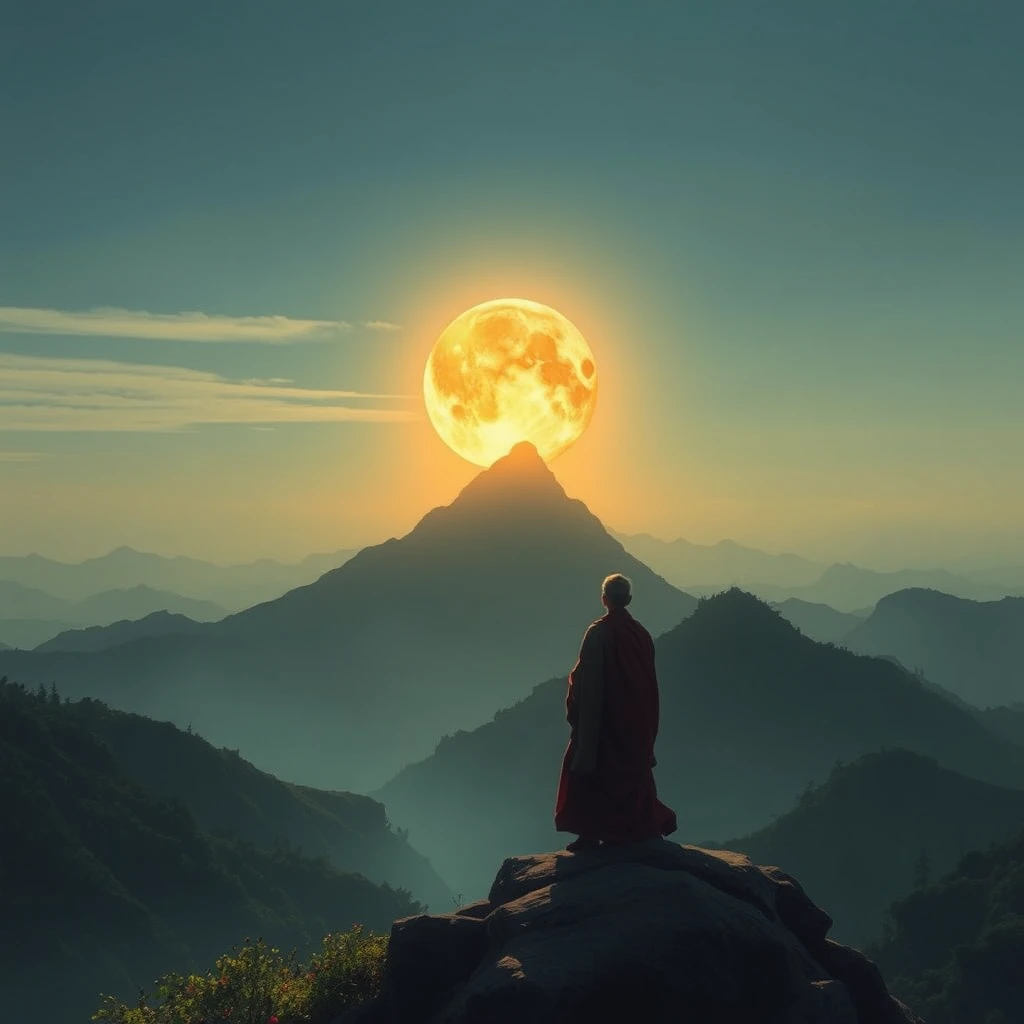 Sábio iluminado surgindo em uma nova dimensão natural