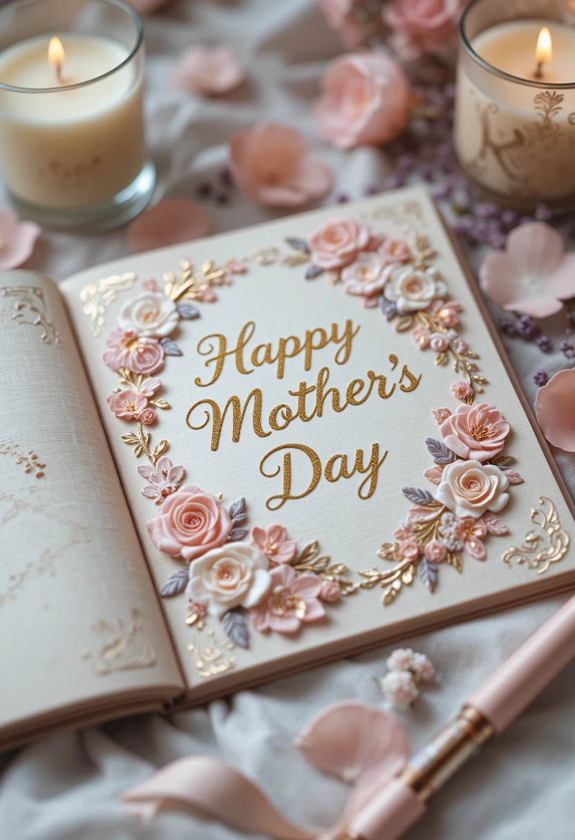 Elegant mothers day card with floral embossing and gold foil