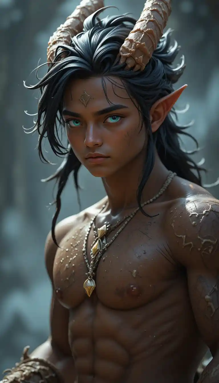 Massive hybrid dragon warrior with dark hair and amber eyes