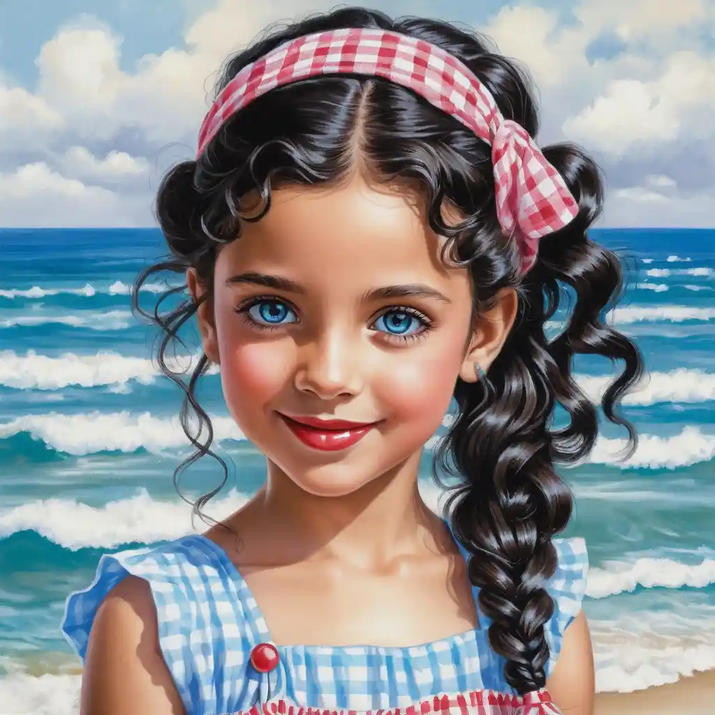 Smiling girl with braided black hair in a summer dress