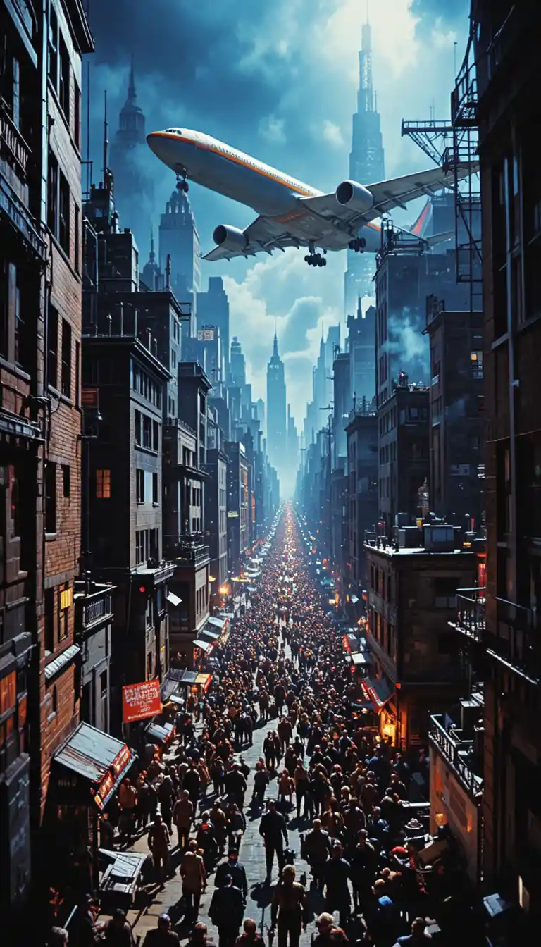 Dark futuristic Manhattan prison city skyline at night