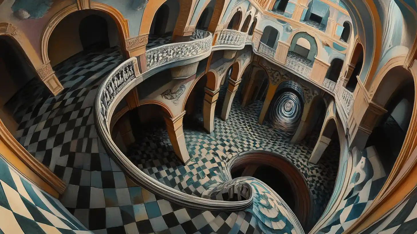 Labirinto surreale di architettura impossibile e onirica