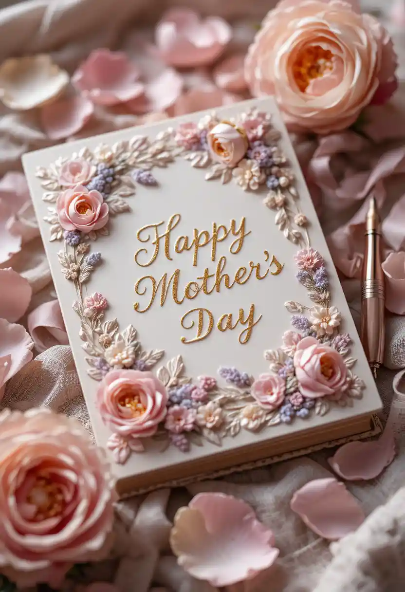 Elegant mothers day card with floral embossing