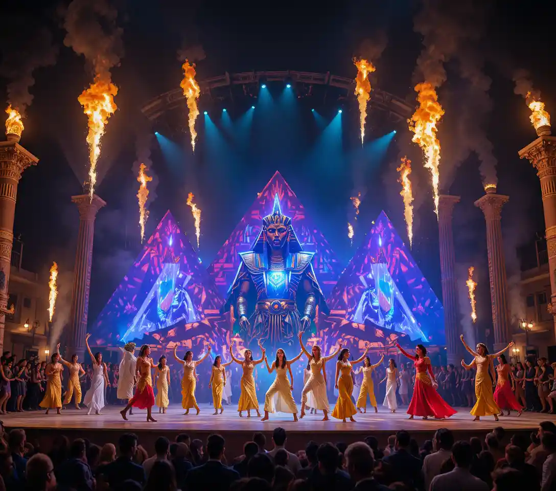 Festive Egyptian themed outdoor performance with dancers