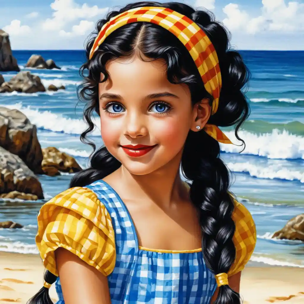 Smiling girl with braided black hair in a summer scarf