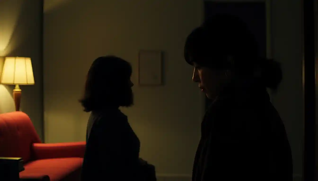 Deaf woman in a dark apartment haunted by unseen noise