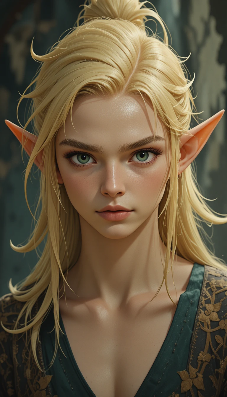 Young elf archer man with glowing green eyes