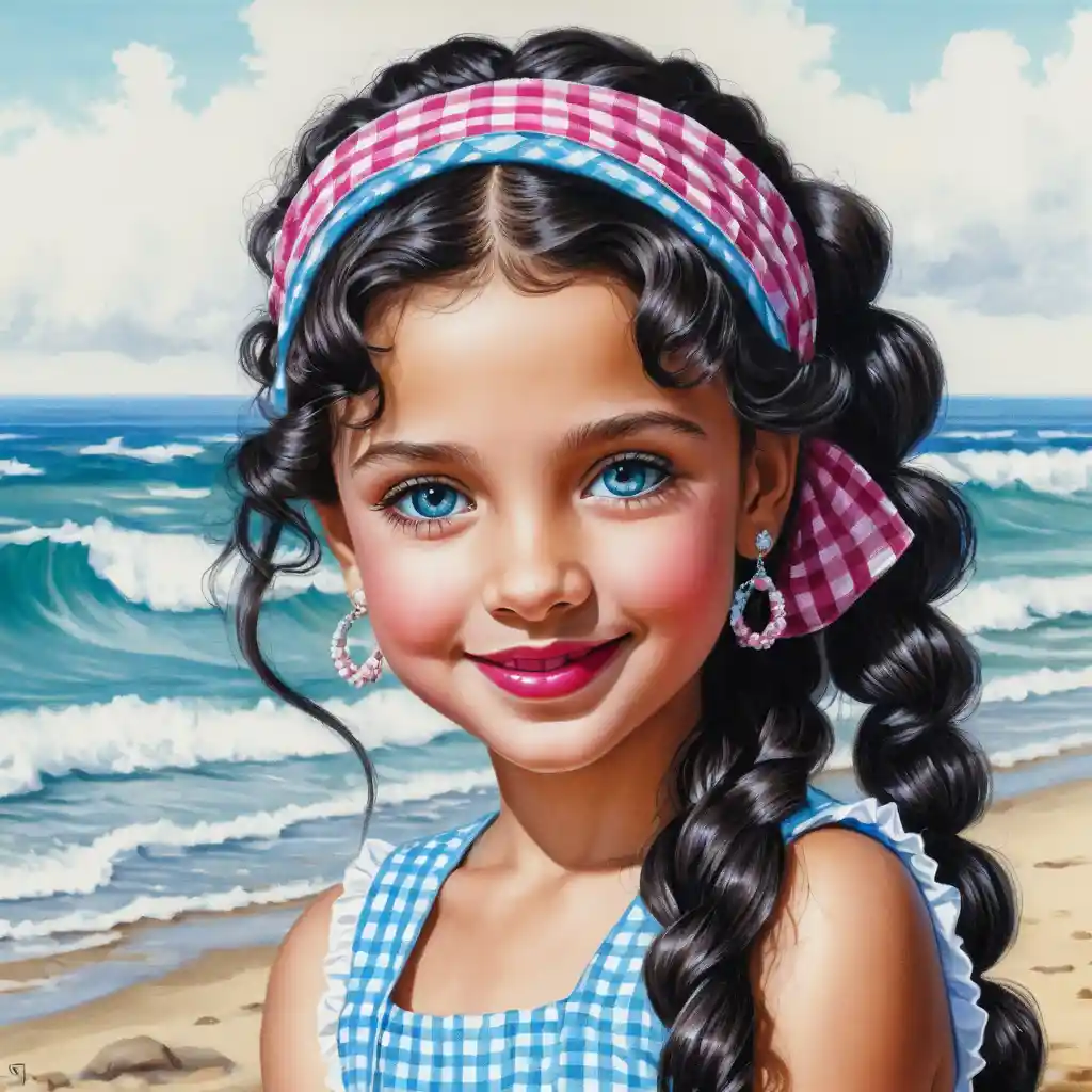 Smiling girl with fishtail braid in a summer headscarf