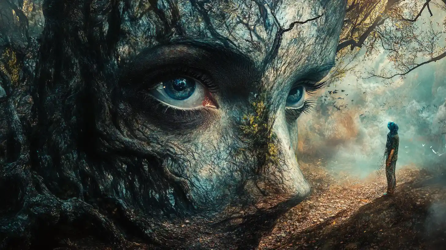 Surreal optical illusion scene with multiple overlapping images