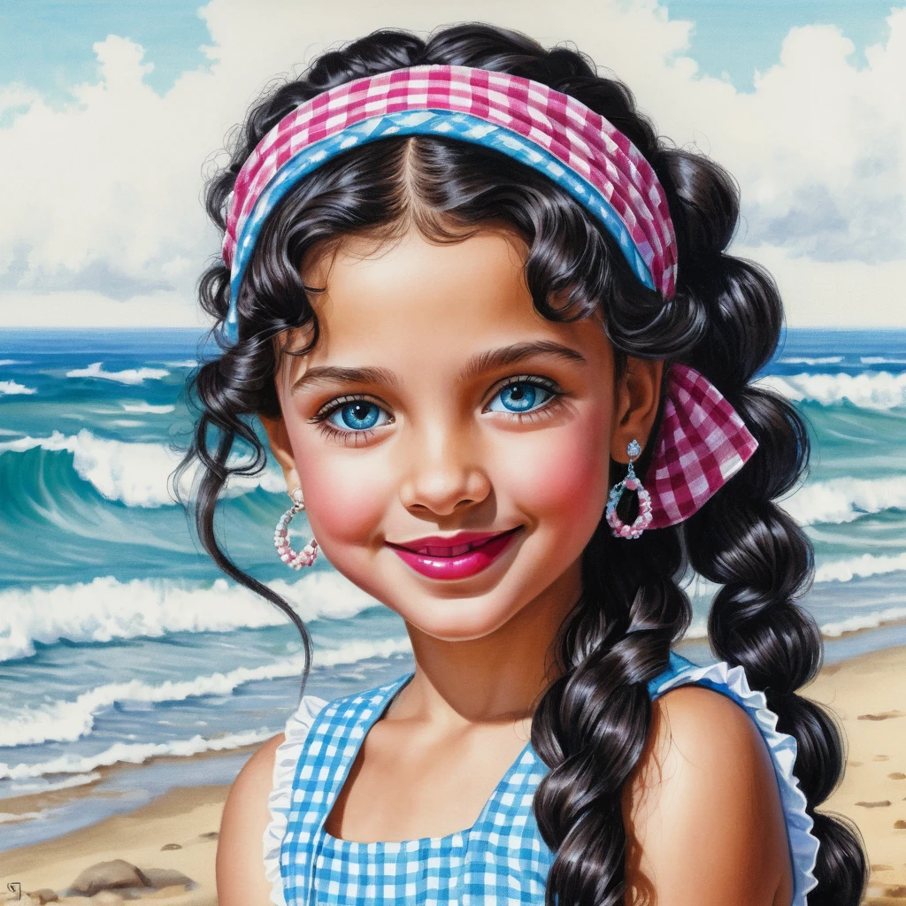 Smiling girl with fishtail braid in a summer headscarf