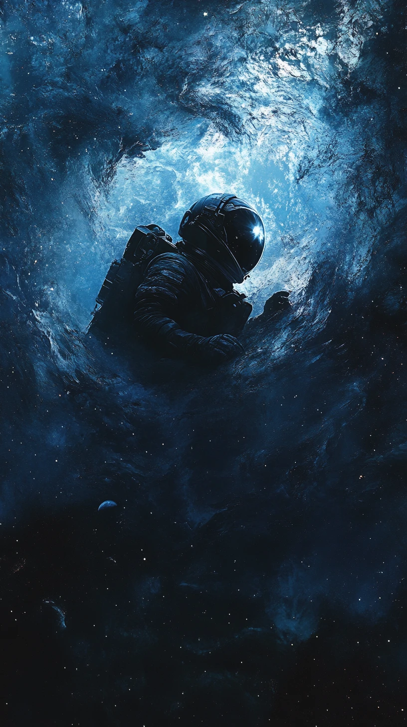 Lone Astronaut Floating Beside A Worn Spaceship In Space