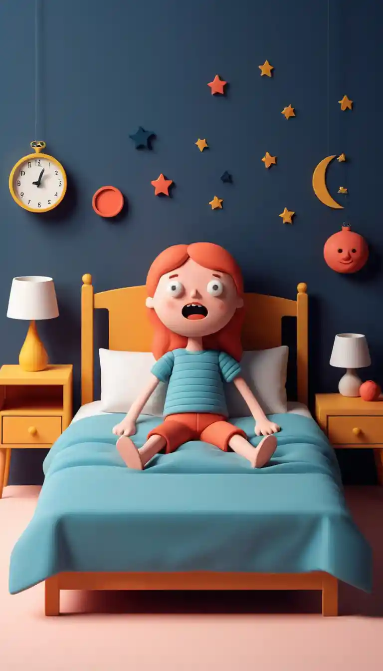 Childish illustration of a simple bed in flat clay style