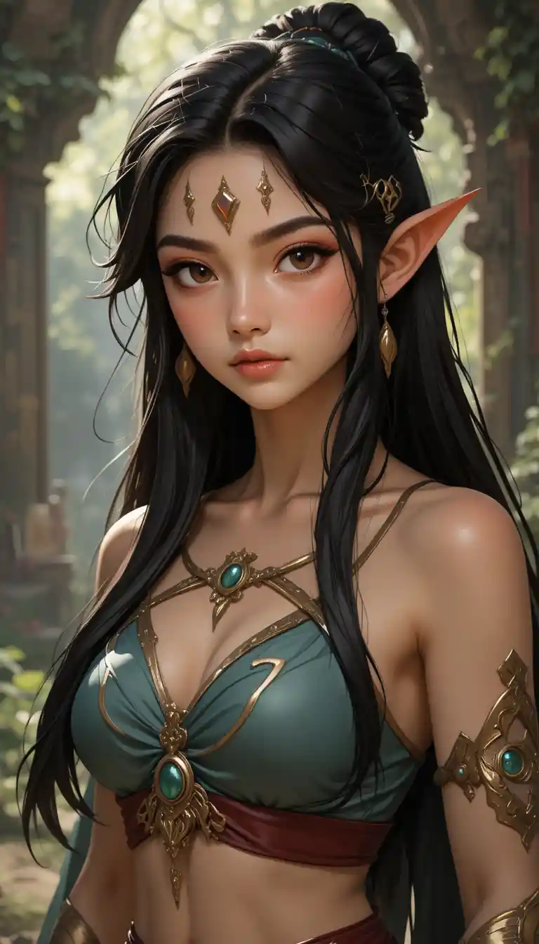 Red eyed succubus girl with black hair and curved horns