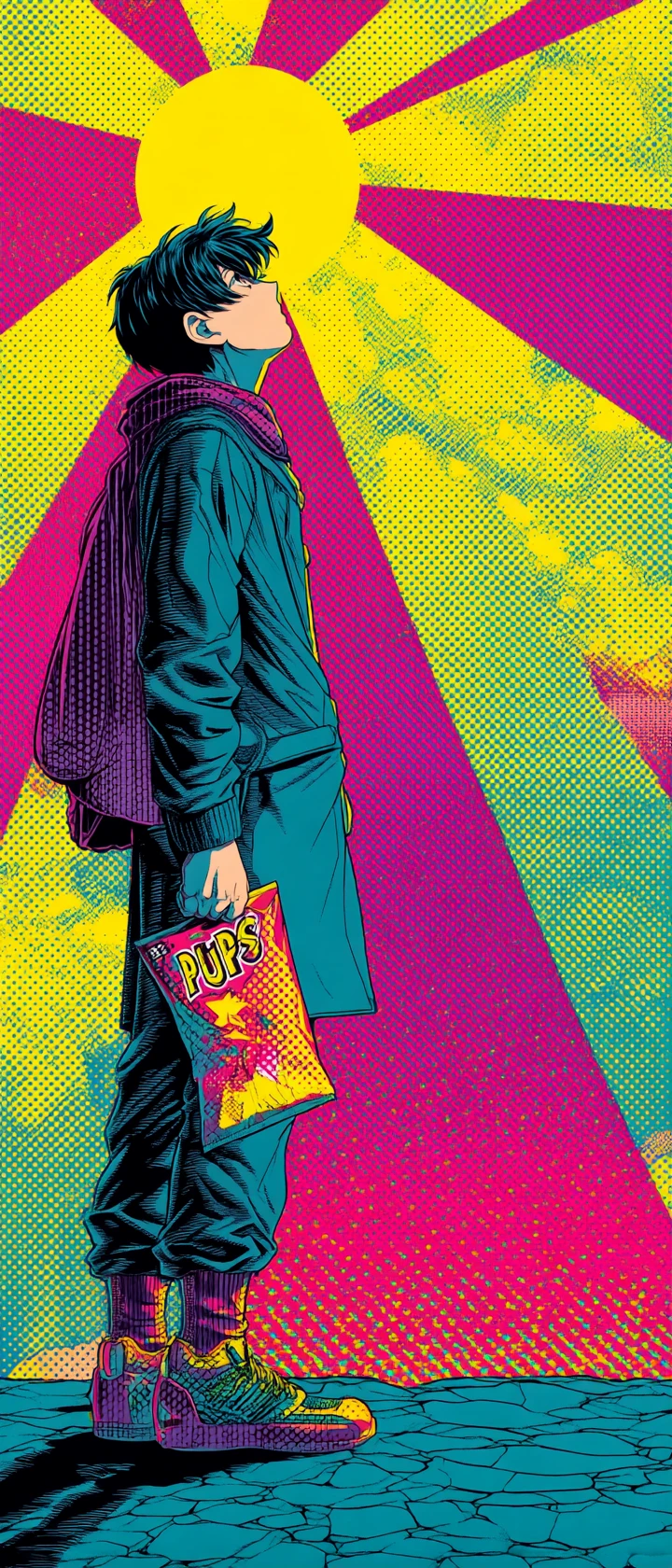 Anime boy shocked as his mischievous shadow steals snacks