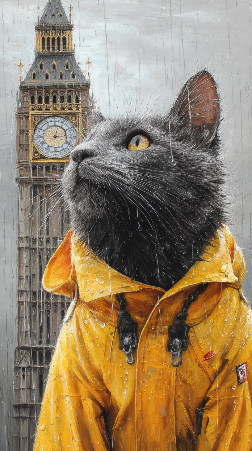 Gray cat taking a selfie in front of Big Ben