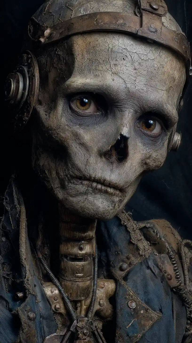 Grotesque Necrotic Humanoid Portrait With Glowing Amber Eyes