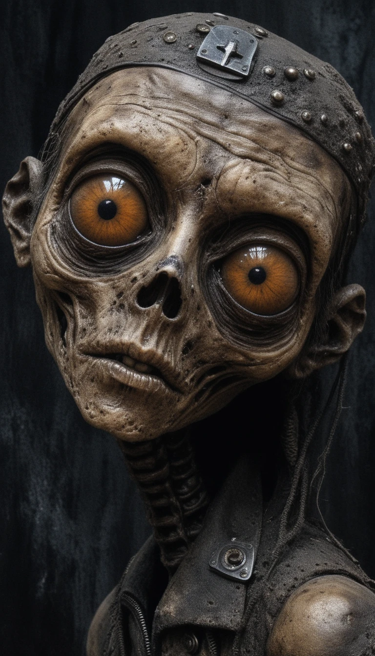 Grotesque Necrotic Humanoid Portrait With Glowing Amber Eyes