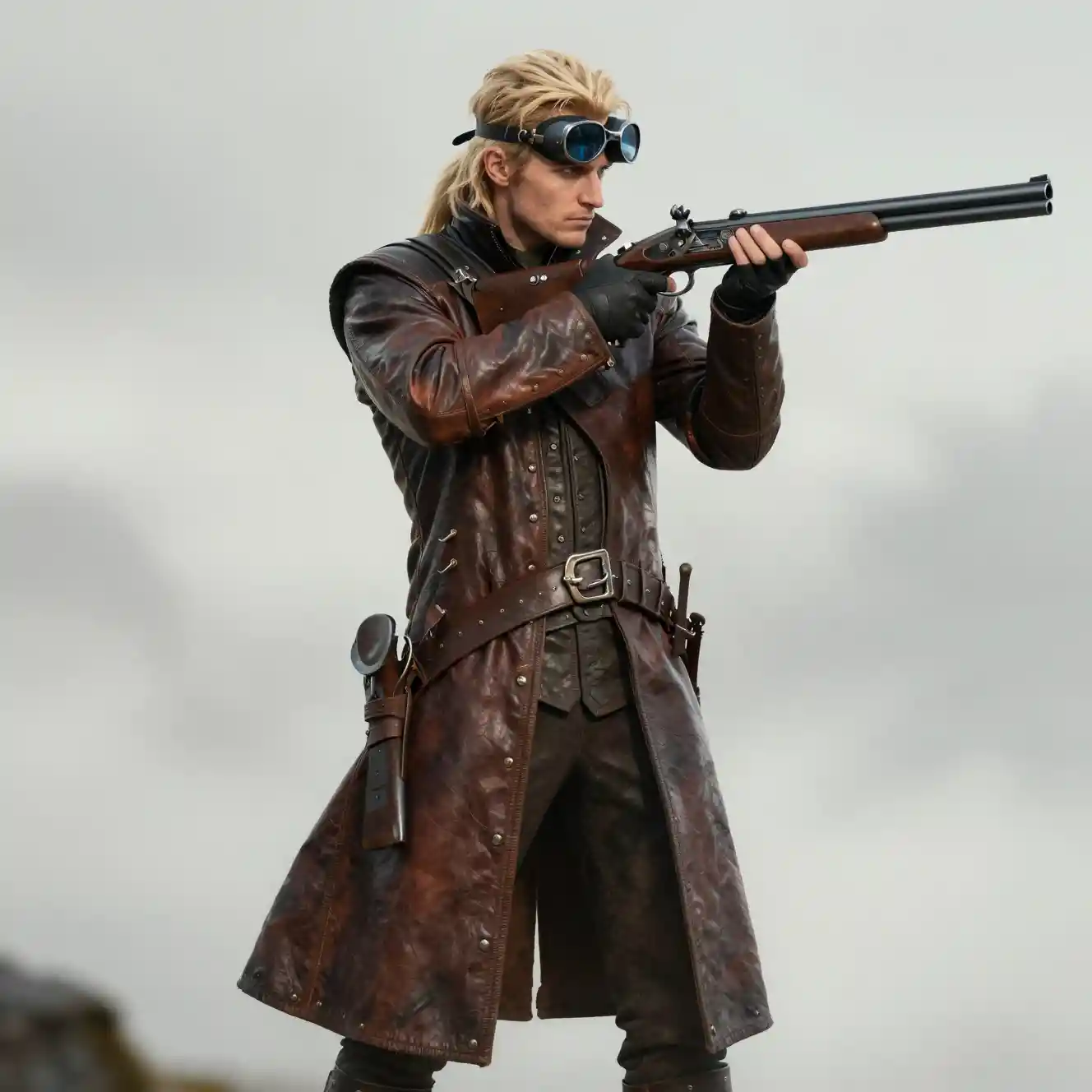 Epic fantasy artificer woman with flintlock and goggles