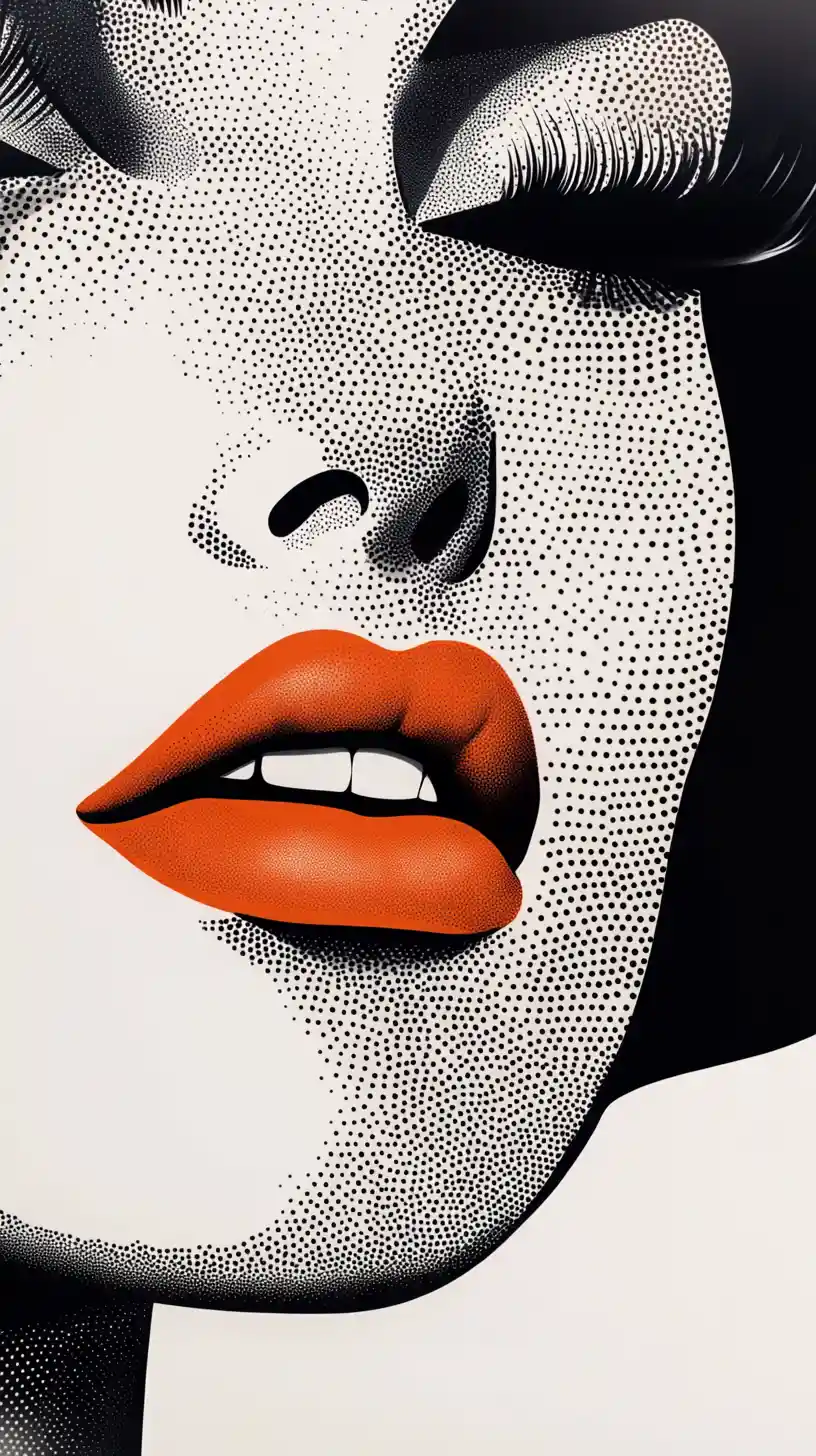 Halftone close up of a woman with vivid red lips