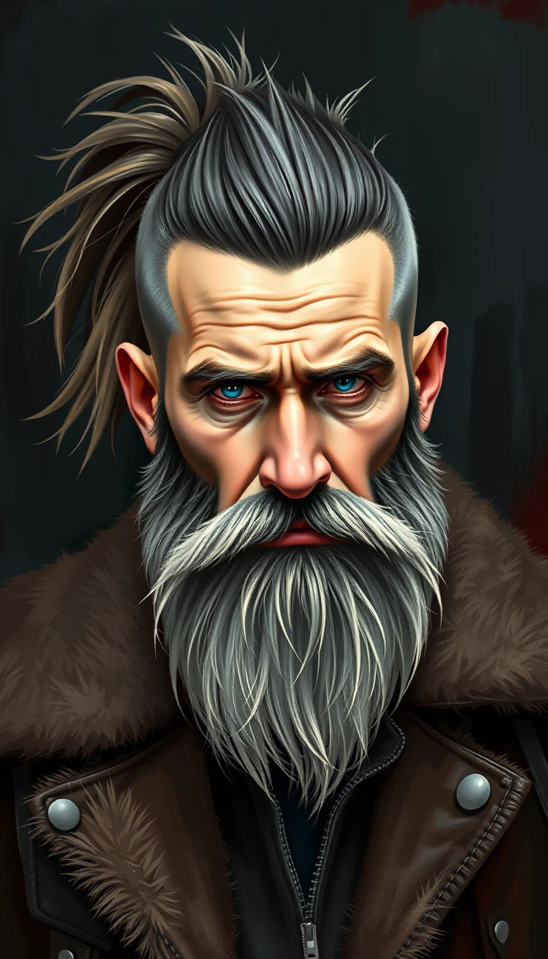 Intense middle aged man with fade haircut and ponytail