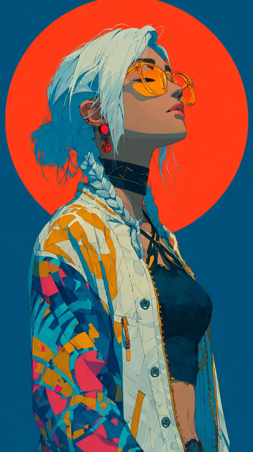 Anime girl in patterned kimono with glowing red circle
