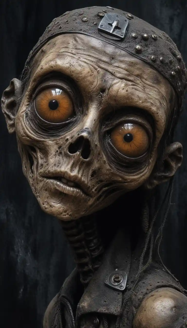 Grotesque Necrotic Humanoid Portrait With Glowing Amber Eyes