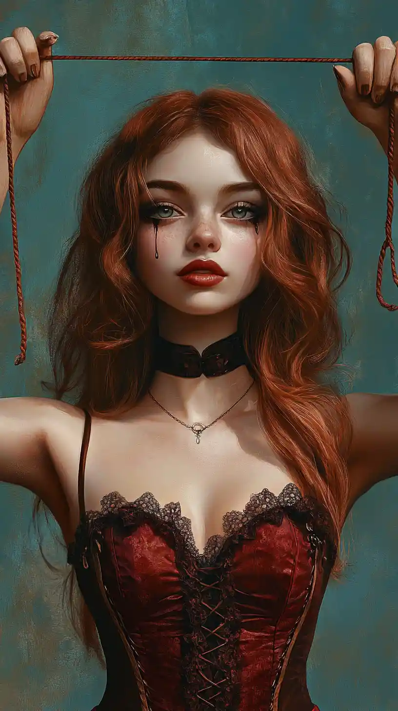 Marionette woman with painted tears in fantasy portrait