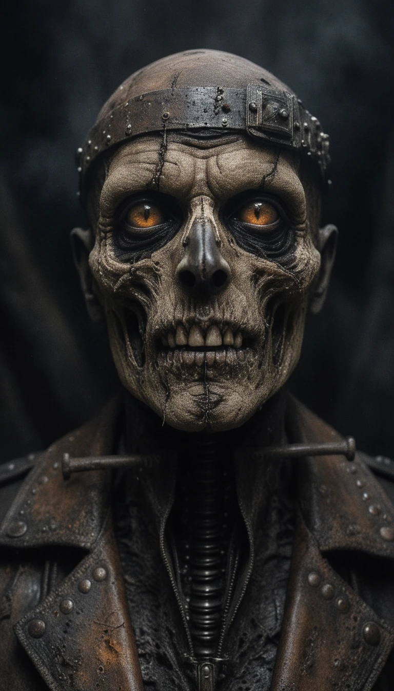 Grotesque humanoid creature portrait with glowing amber eyes