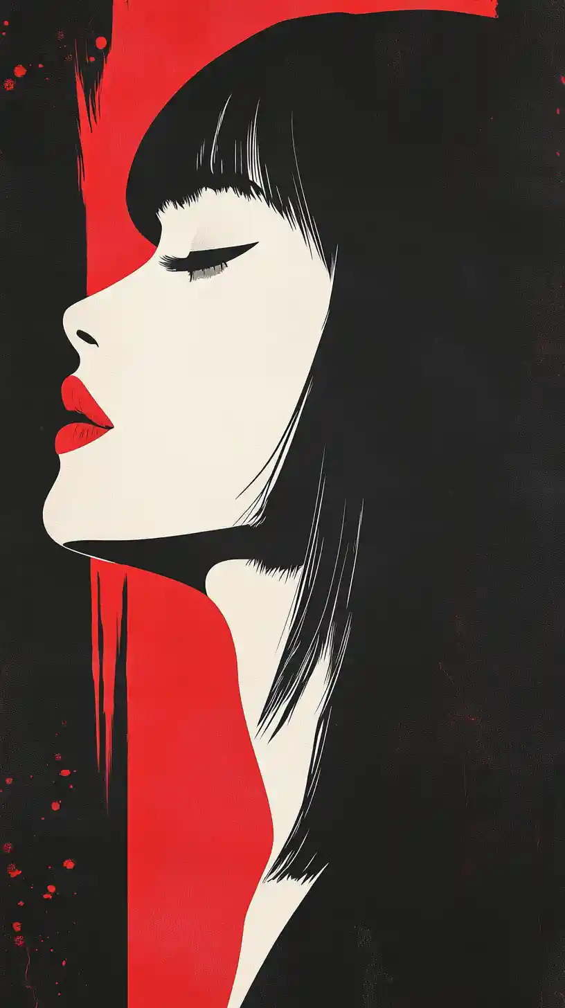 Minimalist pop art profile portrait of an asian woman
