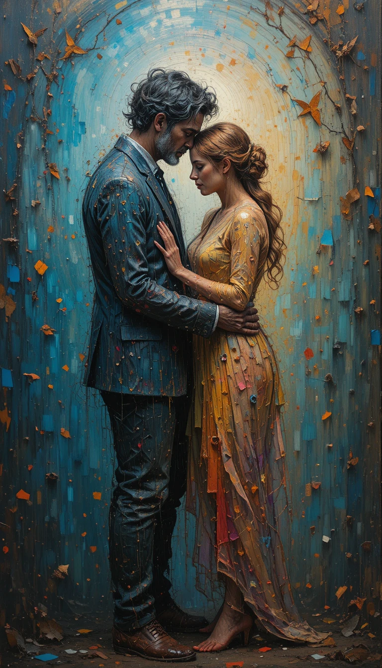 Two friends holding hands in a simple acrylic painting