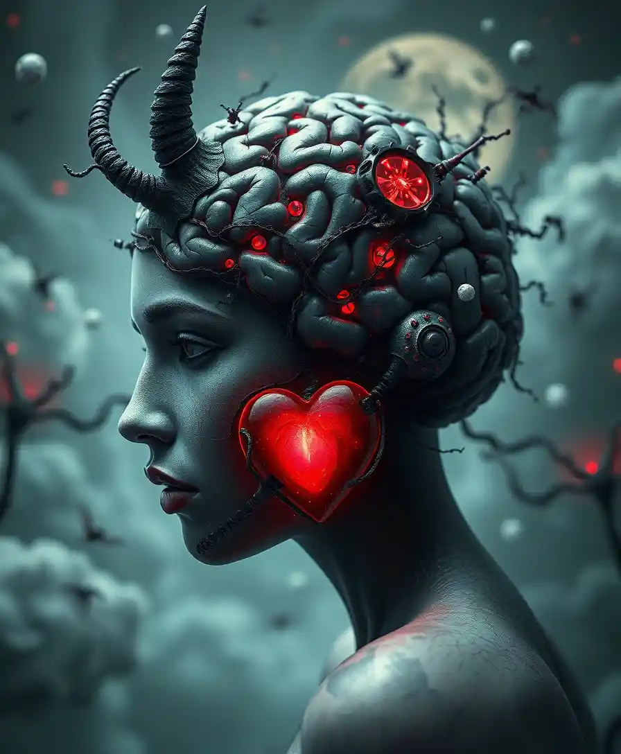 Surreal succubus symbiosis in a whimsical dark fantasy scene
