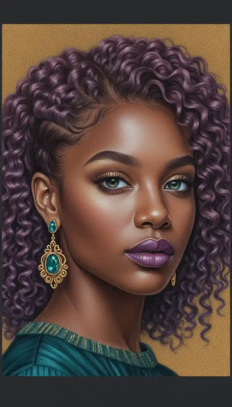 Close up portrait of a woman with curly highlighted hair