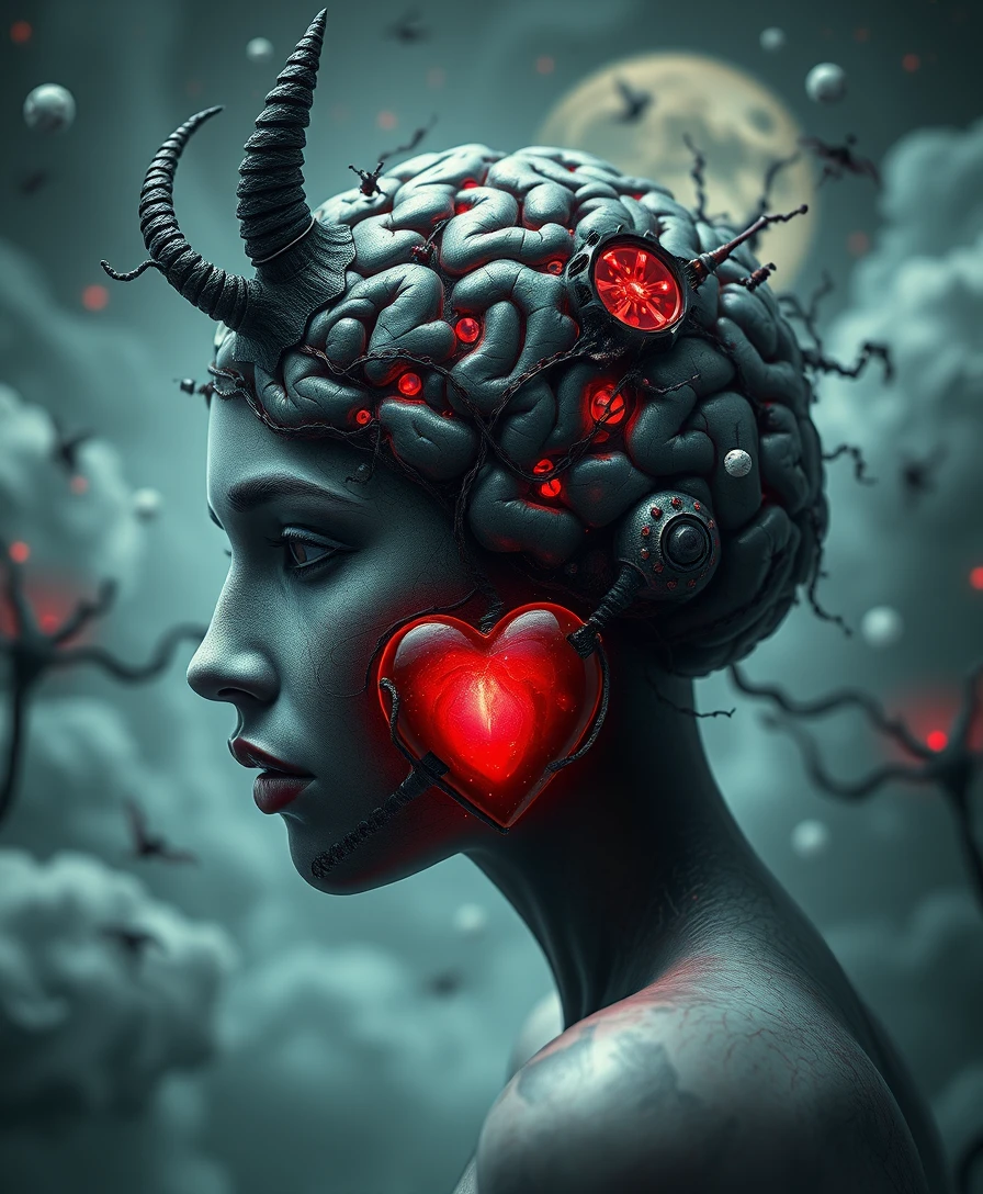Surreal succubus symbiosis in a whimsical dark fantasy scene