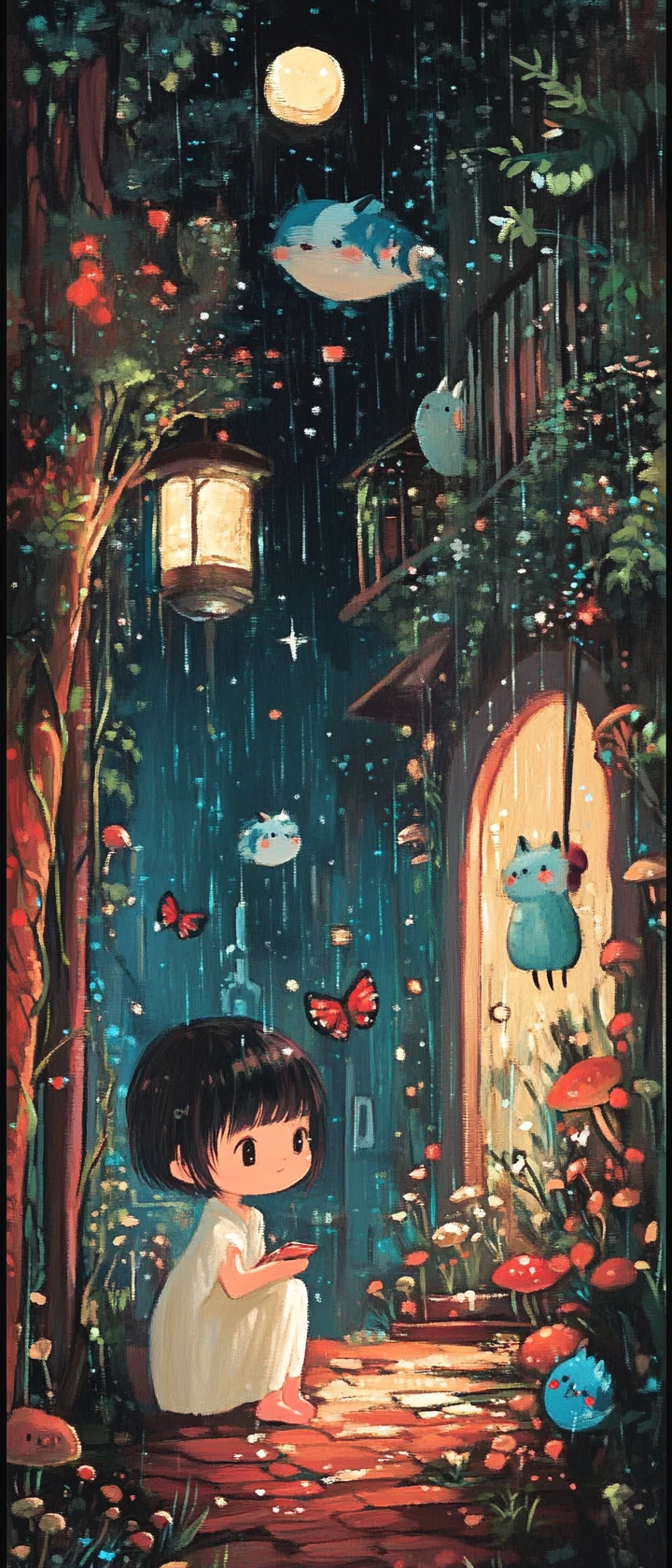 Playful cute girl illustrated with funky colorful charm