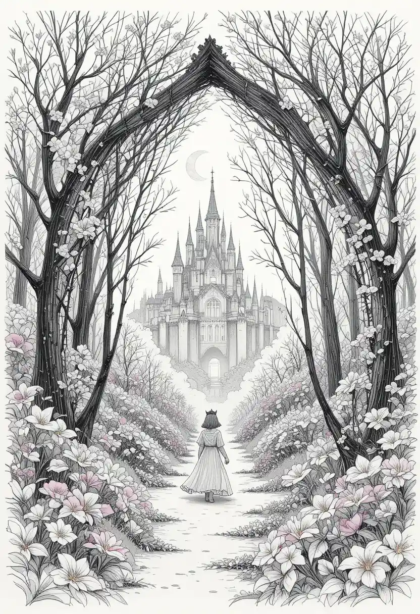 Moonlit fox guiding a child through a fairy forest
