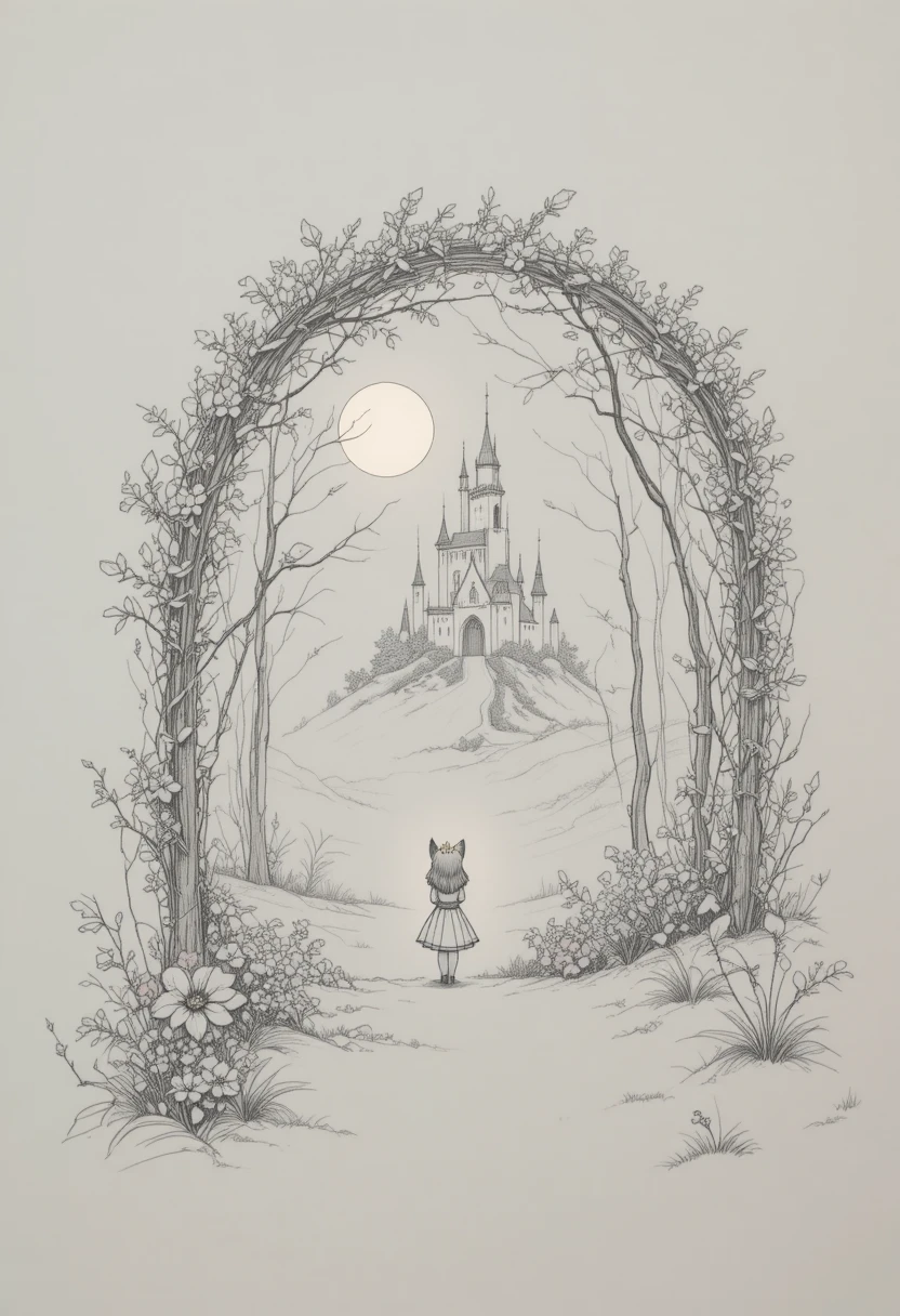 Moonlit fox guiding a child through an enchanted forest