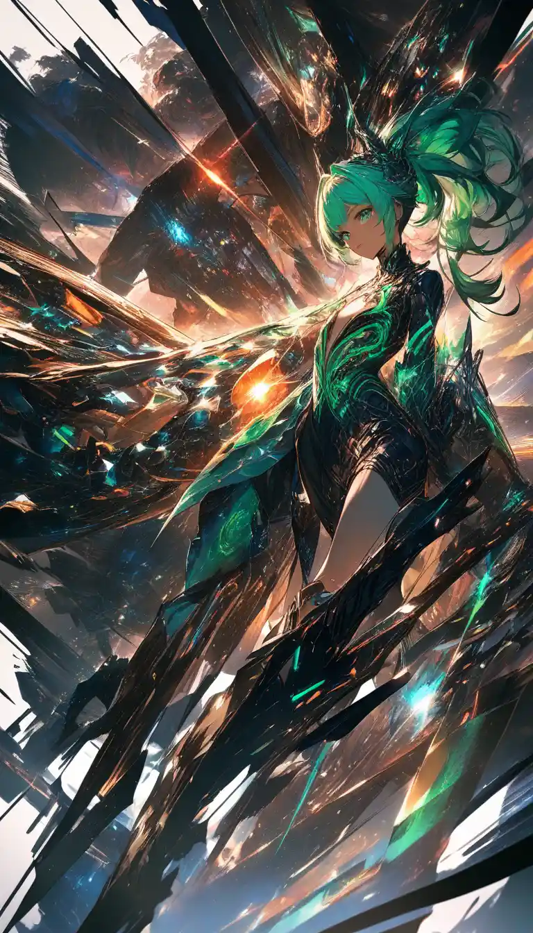Anime boy with neon green hair in full body view