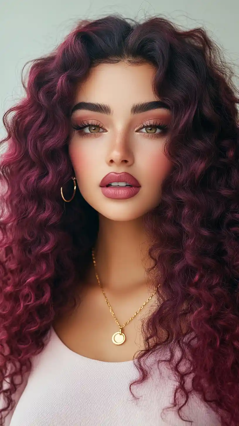 Close up fashion portrait of woman with ombre curly hair