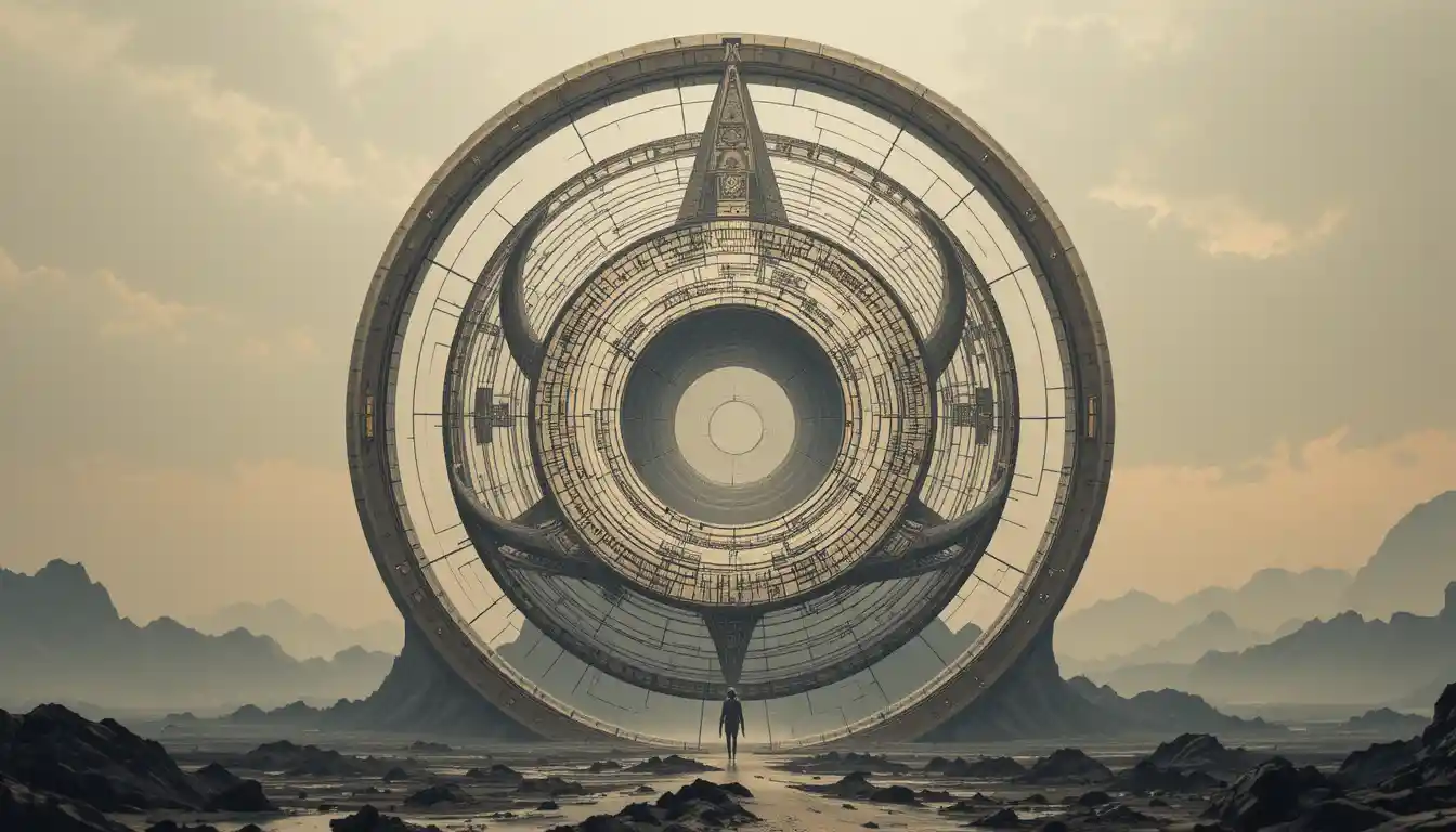 Abstract cosmic symbol of arcs lines and central void