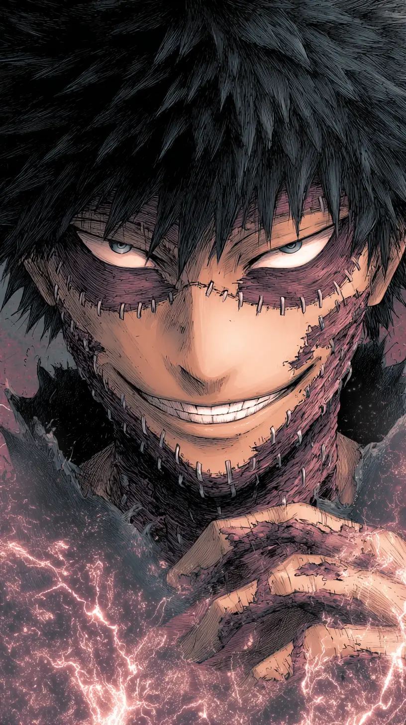 Sinister anime villain portrait in dramatic chiaroscuro lighting